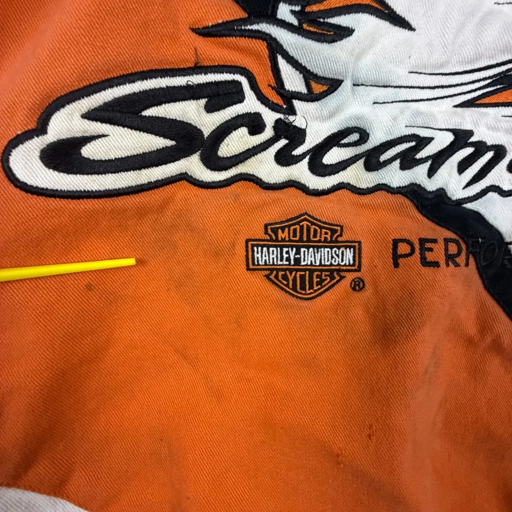 Harley-Davidson Bomber Jacket Mens XL Orange‎ Screamin Eagle Racing Motorcycle